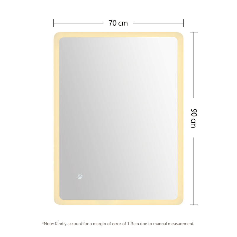 Viviendo 70x90cm Rectangular LED Wall Mirror Anti-fog Vanity Bathroom Mirrors Smart Touch