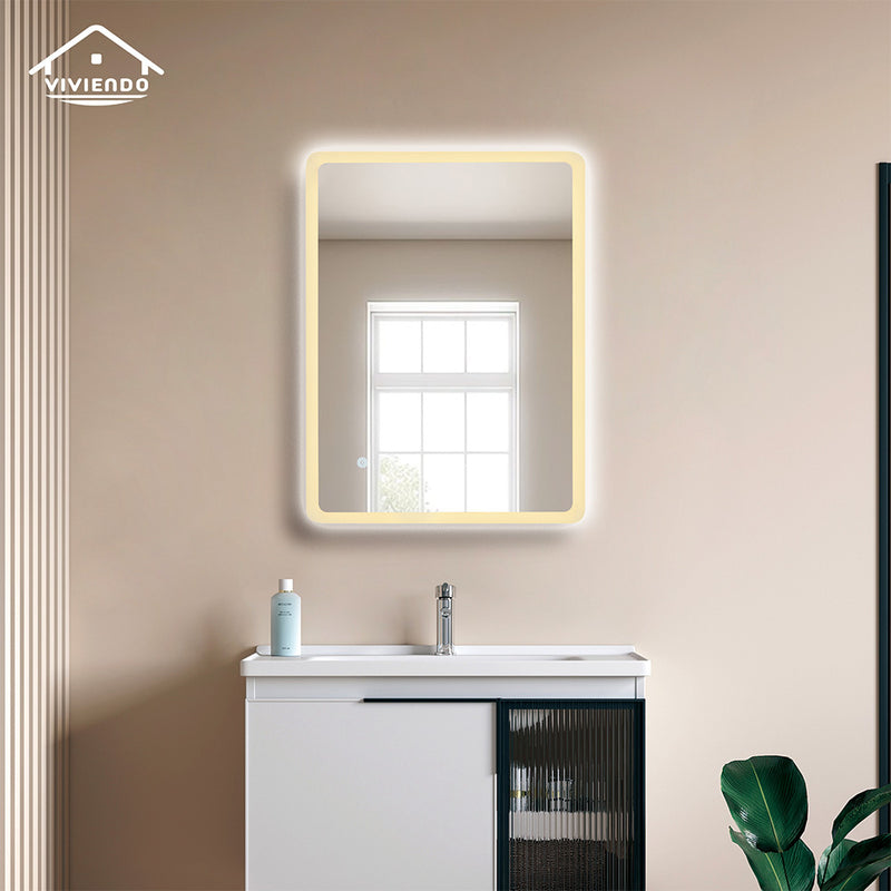 Viviendo 70x90cm Rectangular LED Wall Mirror Anti-fog Vanity Bathroom Mirrors Smart Touch