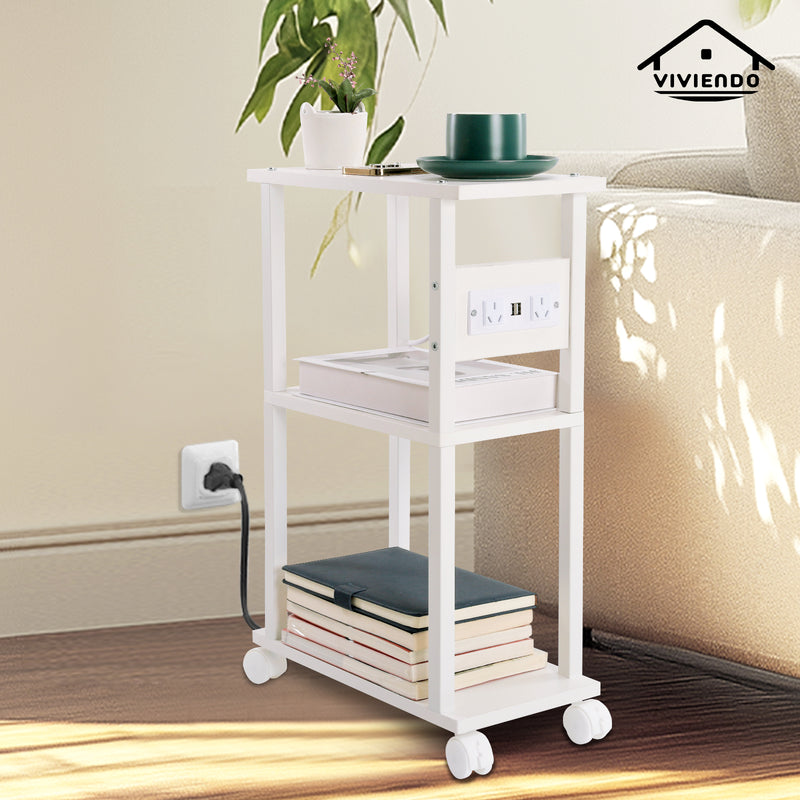 Viviendo Smart Side Table Bedside End with Charging Station USB Ports and Power Outlets White