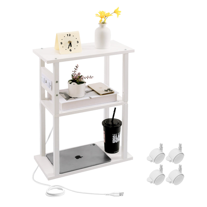 Viviendo Smart Side Table Bedside End with Charging Station USB Ports and Power Outlets White