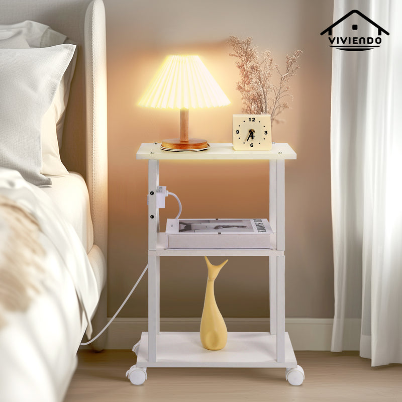 Viviendo Smart Side Table Bedside End with Charging Station USB Ports and Power Outlets White