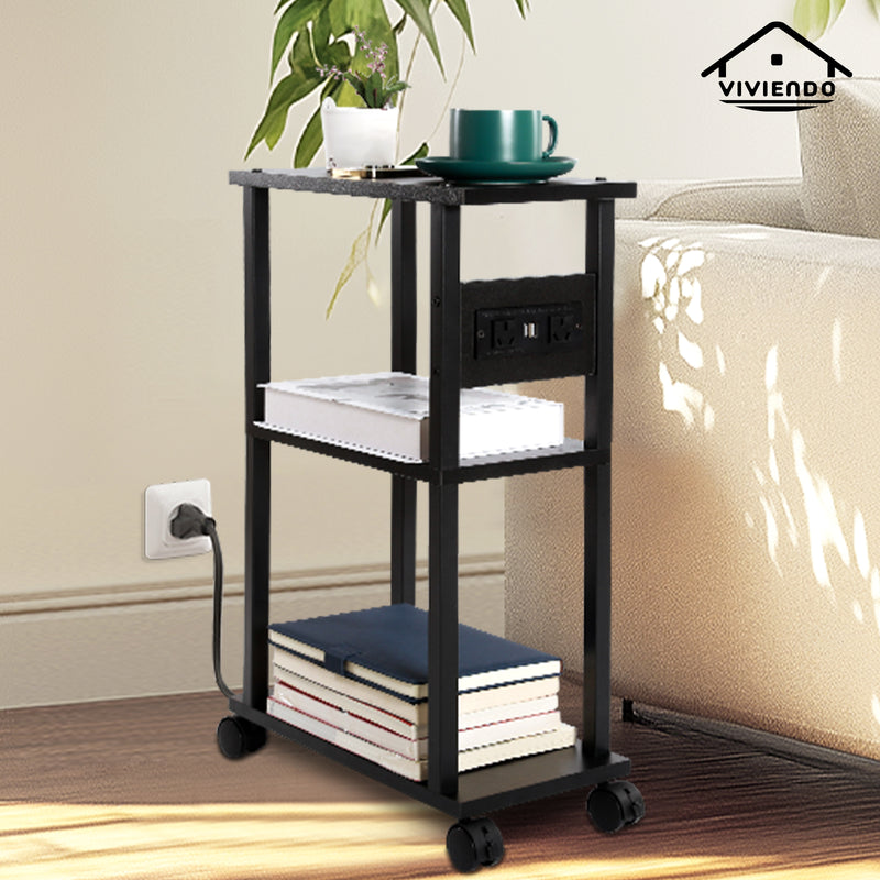 Viviendo Smart Side Table Bedside End with Charging Station USB Ports and Power Outlets Black