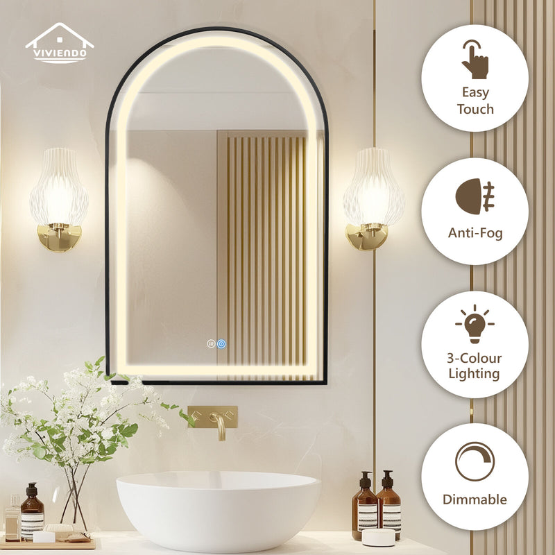 Viviendo Arch Bathroom Wall Mirror Anti-Fog LED Vanity Makeup Mirrors 50x90cm