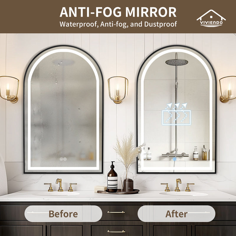 Viviendo Arch Bathroom Wall Mirror Anti-Fog LED Vanity Makeup Mirrors