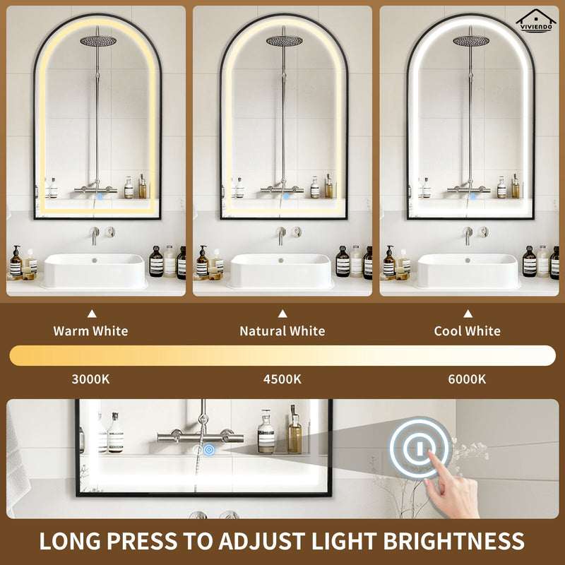 Viviendo Arch Bathroom Wall Mirror Anti-Fog LED Vanity Makeup Mirrors