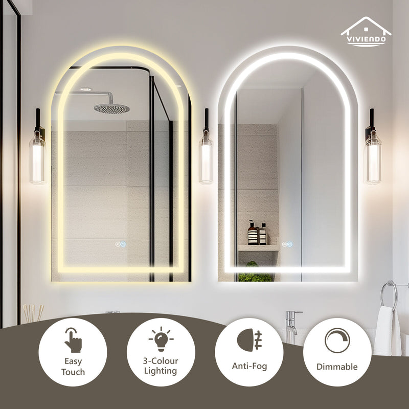 Viviendo Arch Bathroom Wall Mirror Anti-Fog Vanity Makeup LED Mirrors 50x90cm