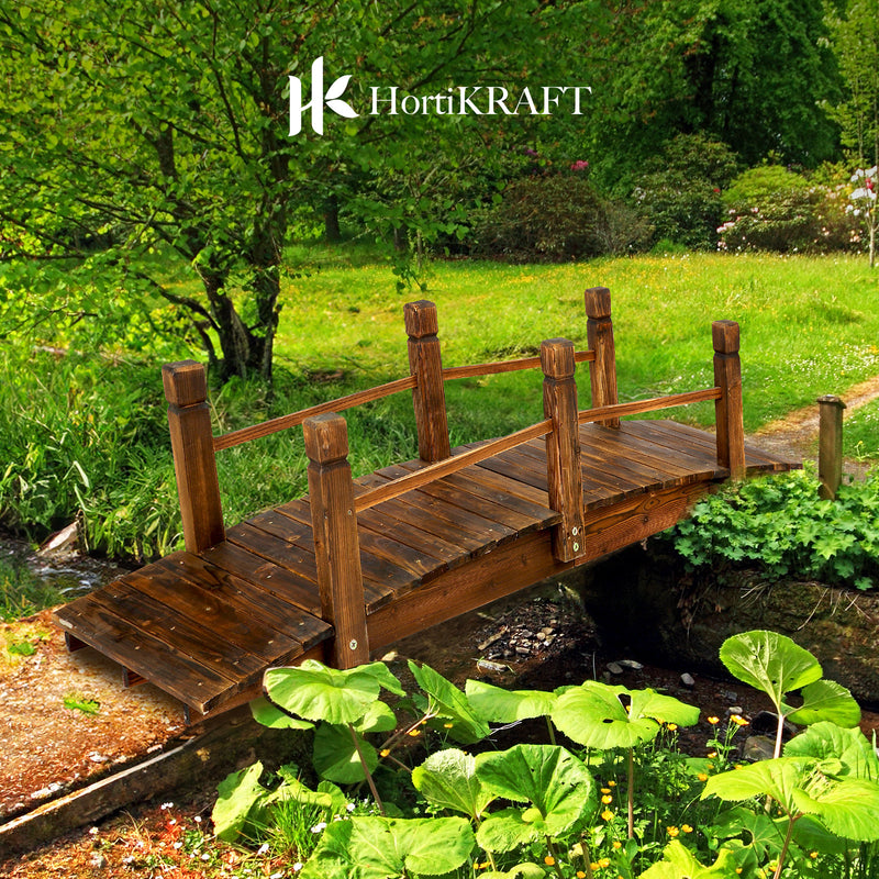 HortiKRAFT Decorative Wooden Garden Bridge Yard Arc Creek Outdoor Decor Fir Wood