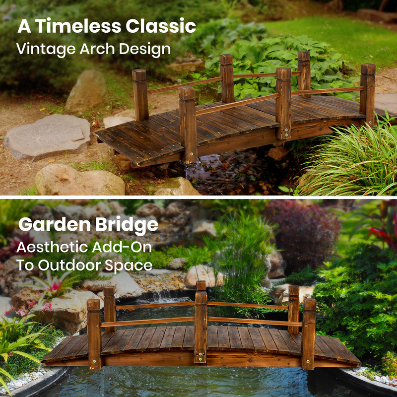 HortiKRAFT Decorative Wooden Garden Bridge Yard Arc Creek Outdoor Decor Fir Wood