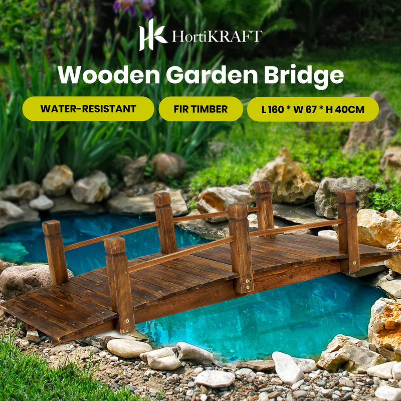 HortiKRAFT Decorative Wooden Garden Bridge Yard Arc Creek Outdoor Decor Fir Wood