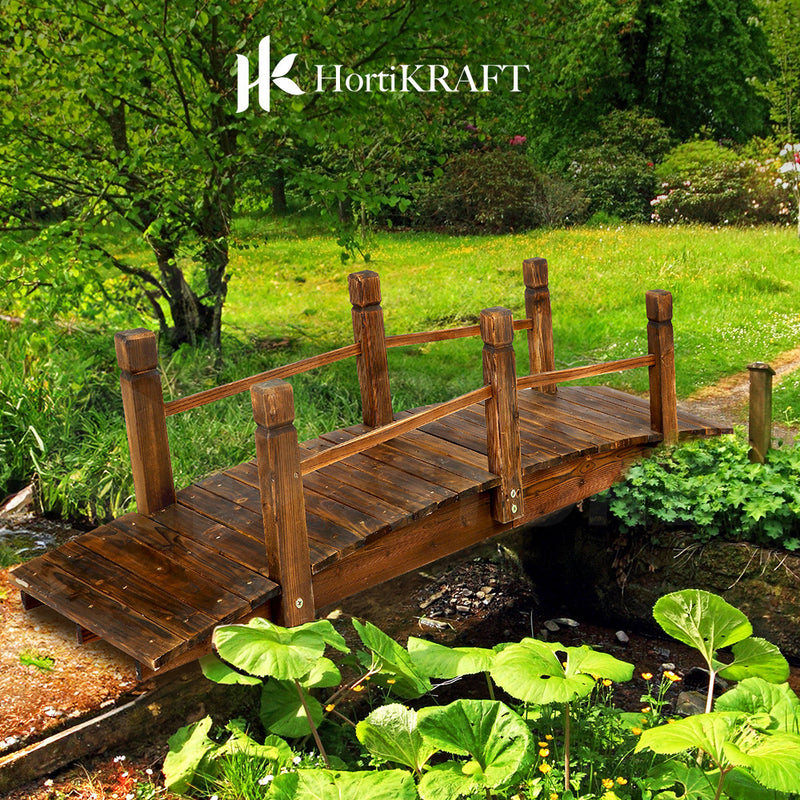 HORTIKRAFT Wooden Garden Bridge with Chain Rustic Ornaments Decor Yard Arc Creek