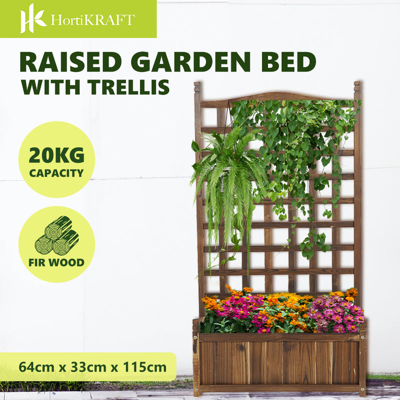 Hortikraft Raised Garden Bed with Trellis Wooden Planter Box for Climbing Plant