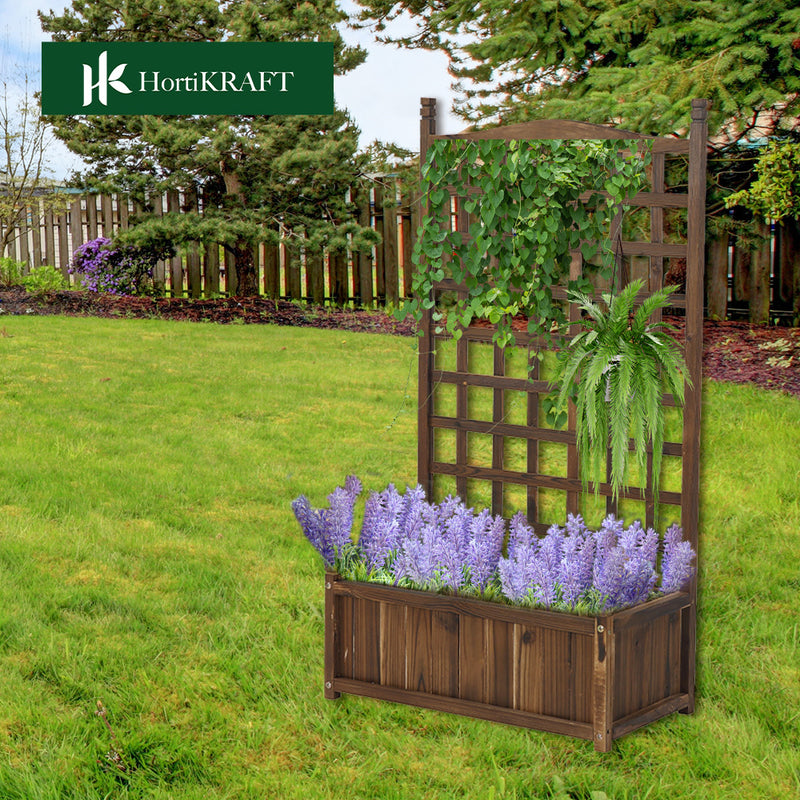 Hortikraft Raised Garden Bed with Trellis Wooden Planter Box for Climbing Plant