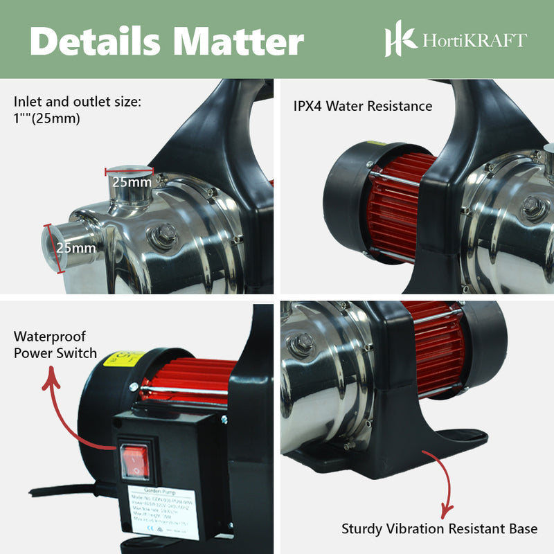 HORTIKRAFT Garden Water Pump High Pressure 1200W Irrigation Tank Rain System