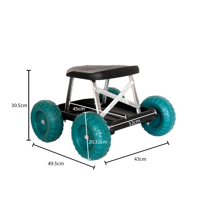 Hortifkraft Rolling Garden Seat Cart With Tool Tray and 360 Degree Swivel Work Seat