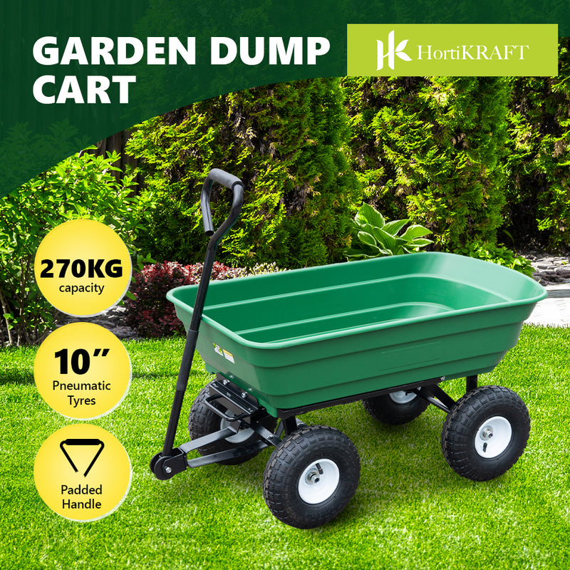Hortikraft Heavy Duty Garden Dump Cart Wagon  Hand Trailer Trolley 270kg Capacity