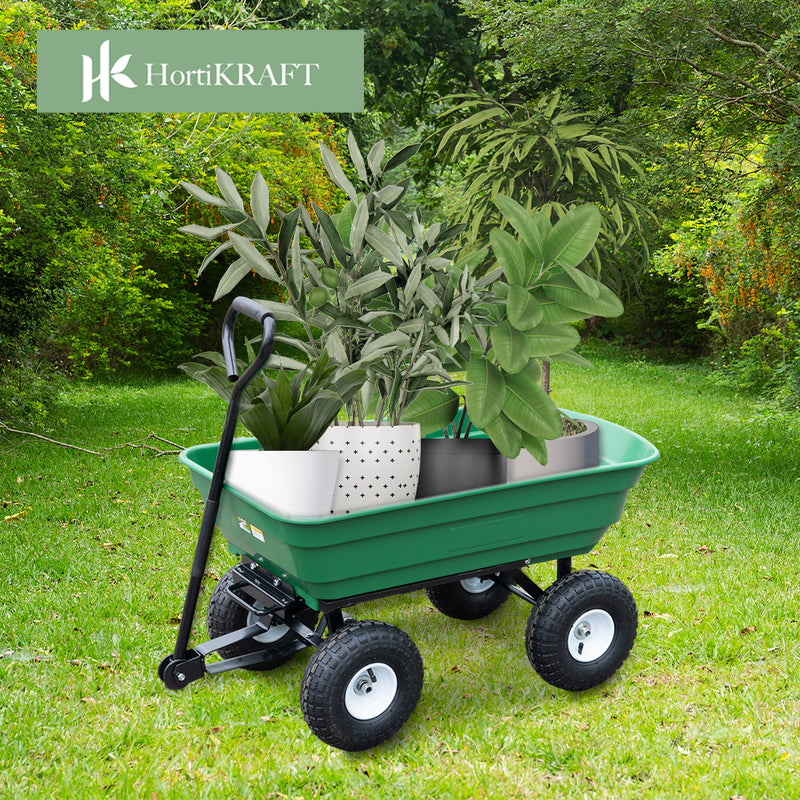 Hortikraft Heavy Duty Garden Dump Cart Wagon  Hand Trailer Trolley 270kg Capacity