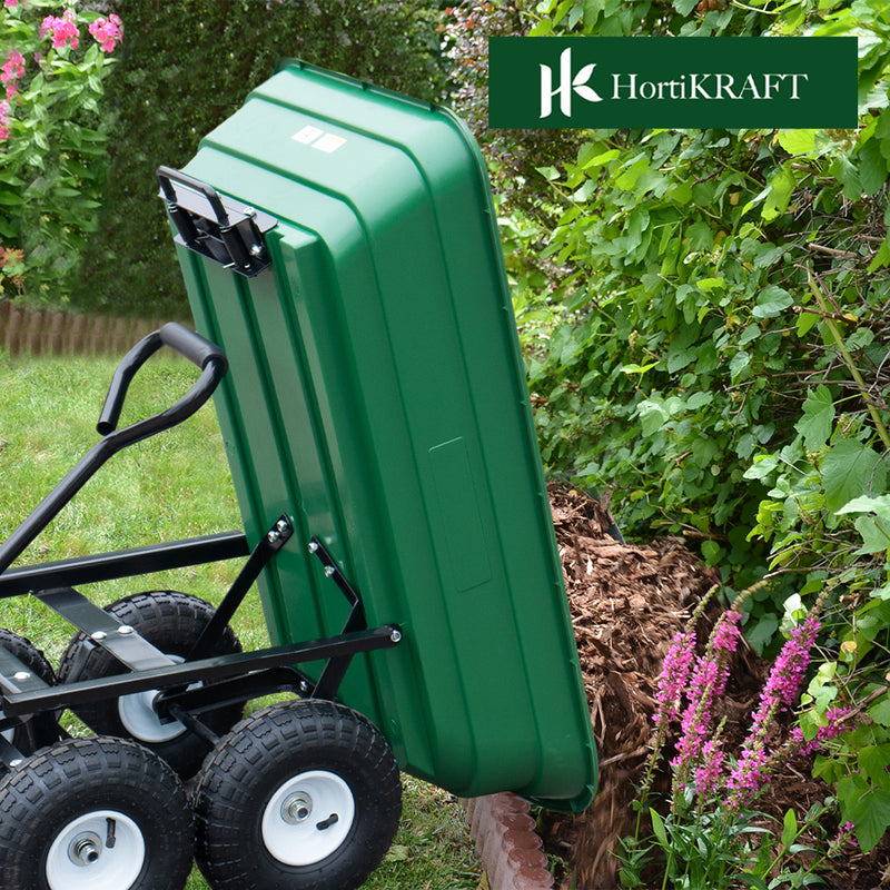 Hortikraft Heavy Duty Garden Dump Cart Wagon  Hand Trailer Trolley 270kg Capacity