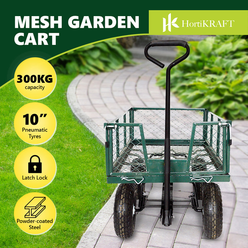 Hortikraft Heavy-Duty Garden Cart Utility Steel Mesh Wagon Outdoor Yard 300kg Capacity