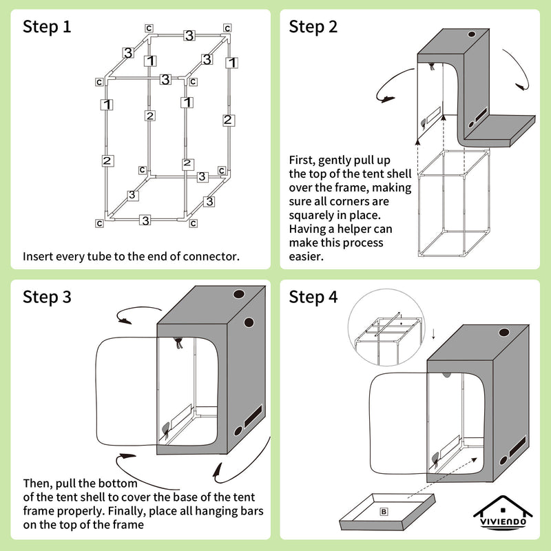 Viviendo Grow Tent Kits Hydroponics Indoor Plant Room 1x1x2M 600D Oxford