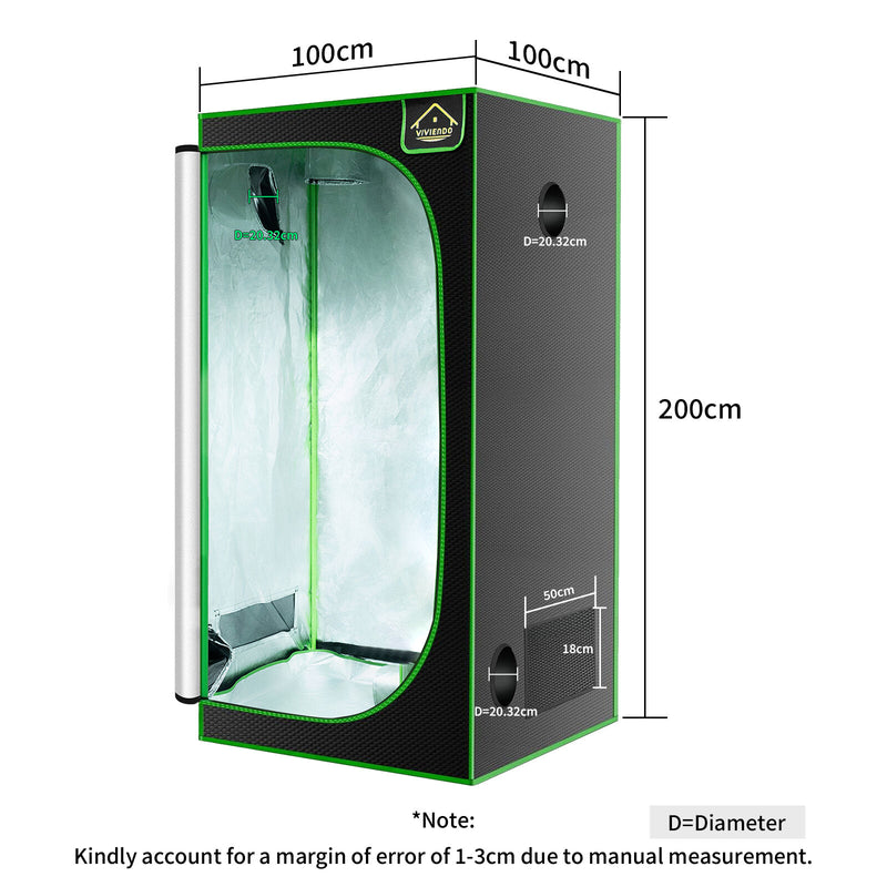 Viviendo Grow Tent Kits Hydroponics Indoor Plant Room 1x1x2M 600D Oxford