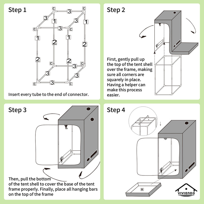 Viviendo Grow Tent Kits Hydroponics Indoor Plant Room 1.2x1.2x2M 600D Oxford