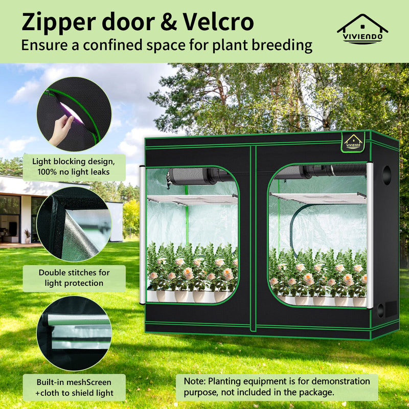 Viviendo Grow Tent Kits Hydroponics Indoor Plant Room 1.2x2.4x2M 600D Oxford