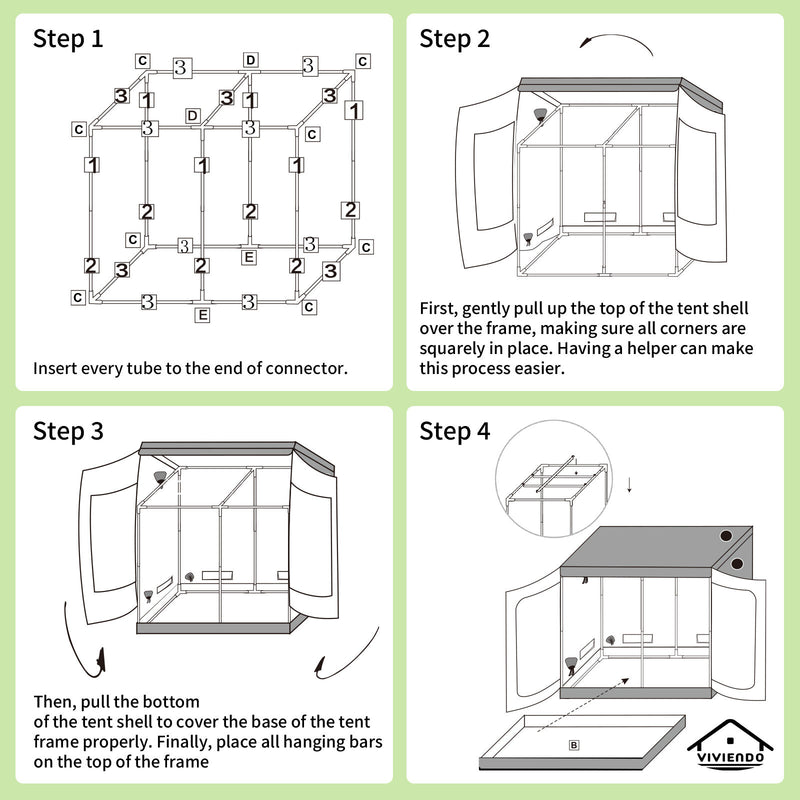 Viviendo Grow Tent Kits Hydroponics Indoor Plant Room 1.2x2.4x2M 600D Oxford