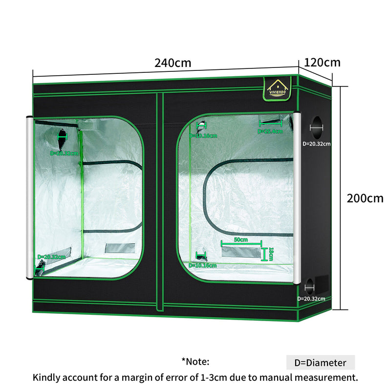 Viviendo Grow Tent Kits Hydroponics Indoor Plant Room 1.2x2.4x2M 600D Oxford