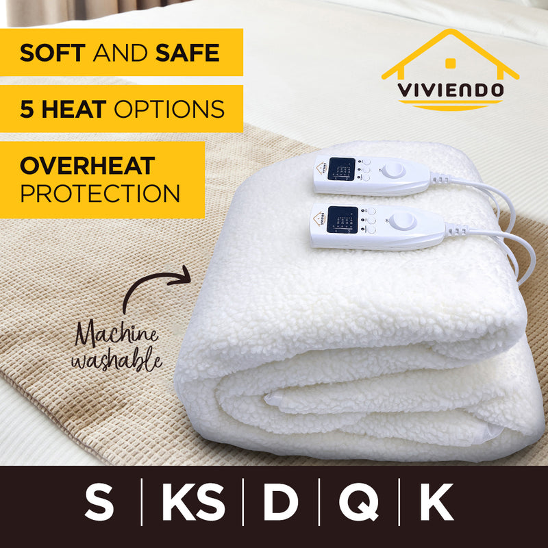 Viviendo 350 GSM Heated Electric Blanket Underlay with Synthetic Wool Top and 40cm Elastic Skirt
