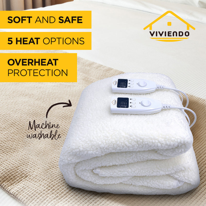 Viviendo 350 GSM Heated Electric Blanket Synthetic Wool Top - Double