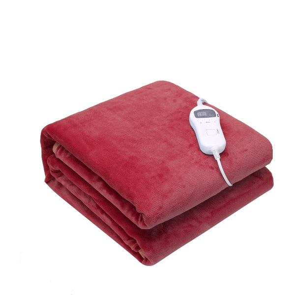 Viviendo Electric Heated Throw Soft Flannel Fleece Rug Machine Washable Blanket - Red