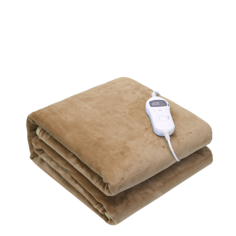 Viviendo Electric Heated Throw Soft Flannel Fleece Rug Machine Washable Blanket - Tan