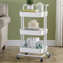 Viviendo 3 Tier Organiser Trolley in Carbon steel & Plastic with Omnidirectional Wheels and Metal Frame With Handle - White