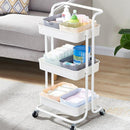 Viviendo 3 Tier Organiser Trolley in Carbon steel & Plastic with Omnidirectional Wheels and Metal Frame With Handle - White