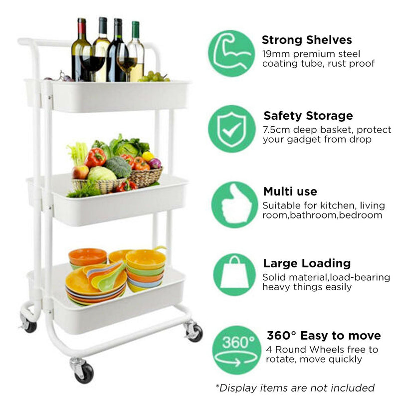Viviendo Multi Tier Kitchen Trolley Storage Cart Carbon Steel Kitchen Shelf Organiser