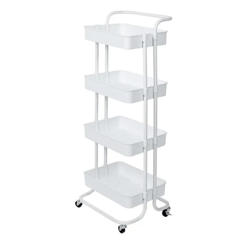 Viviendo 4 Tier Organiser Trolley in Carbon steel & Plastic with Omnidirectional Wheels and Metal Frame With Handle - White