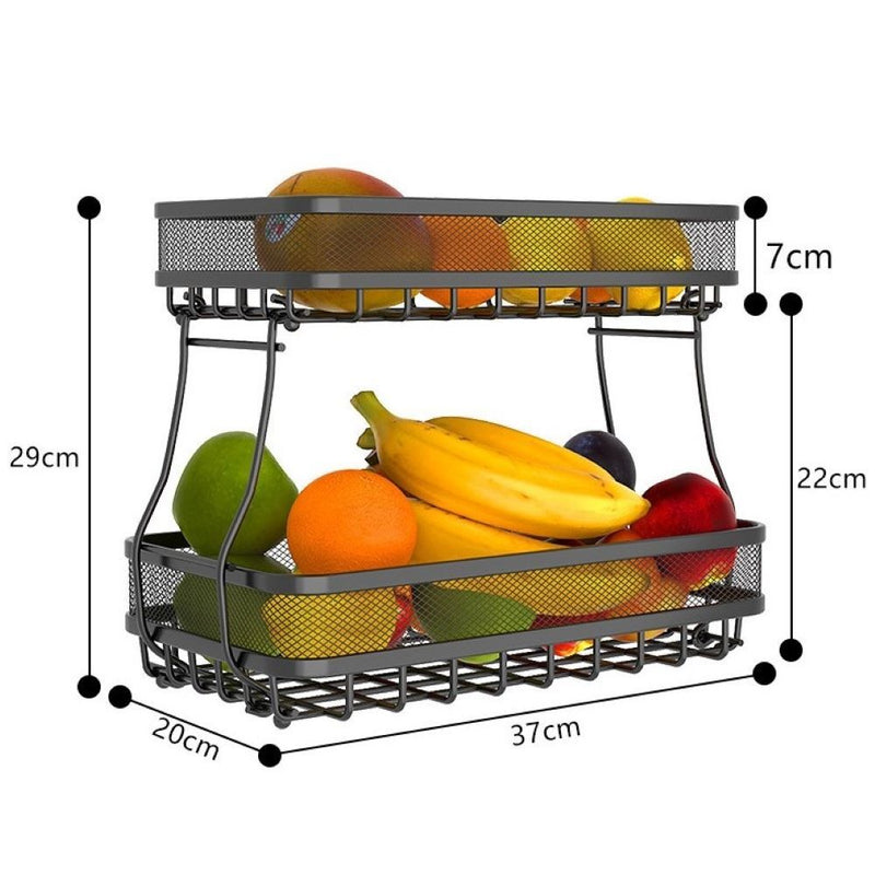 Viviendo 2 Tier Fruit Bowl Carbon Steel Kitchen Fruit and Vegetable Storage Basket