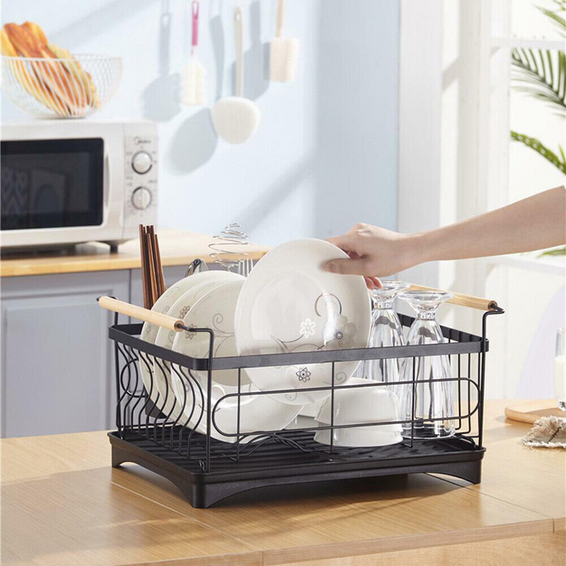 Viviendo Dish Drying Rack, Kitchen Counter Dish Drainer with Cutlery Holder, Drip Tray and Handles