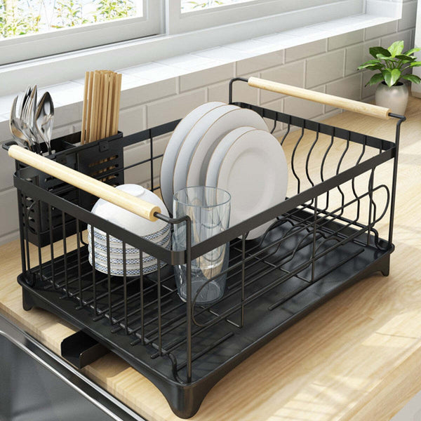 Viviendo Dish Drying Rack, Kitchen Counter Dish Drainer with Cutlery Holder, Drip Tray and Handles