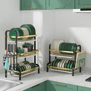 Viviendo 2 Tier Dish Drying Rack, Kitchen counter Dish Drainer with Cutting Board Cup and Cutlery Holders and Drip Tray  in Black