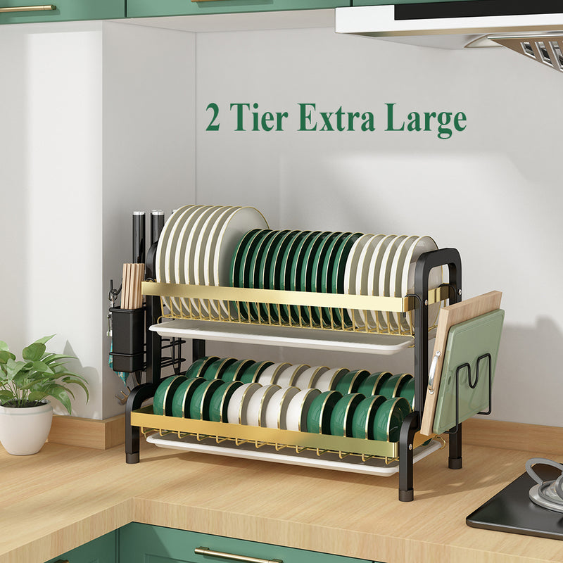Viviendo Tier Dish Drainer with Cutlery Holders Black