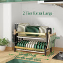 Viviendo 2 Tier Dish Drying Rack, Kitchen counter Dish Drainer with Cutting Board Cup and Cutlery Holders and Drip Tray  in Black