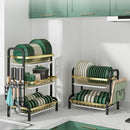 Viviendo 2 Tier Dish Drying Rack, Kitchen counter Dish Drainer with Cutting Board Cup and Cutlery Holders and Drip Tray  in Black