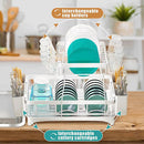 Viviendo 2 Tier Dish Drainer Drying Rack in Carbon Steel with Kitchen Counter Cup and Cutlery Holder - White