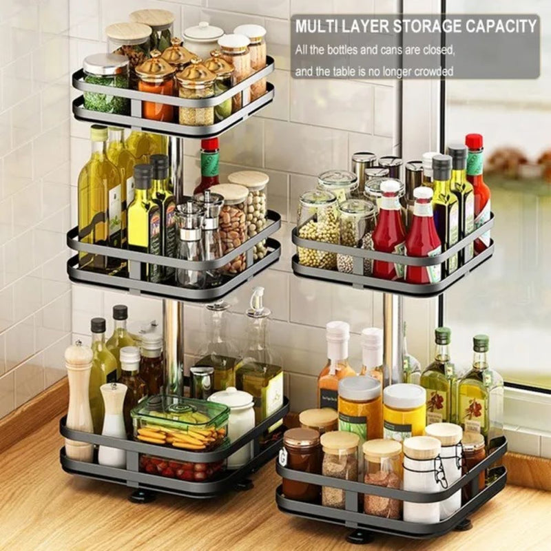 Viviendo Square Rotating Kitchen Storage Spice Organiser Rack for Pantry Bathroom - 2 Tier