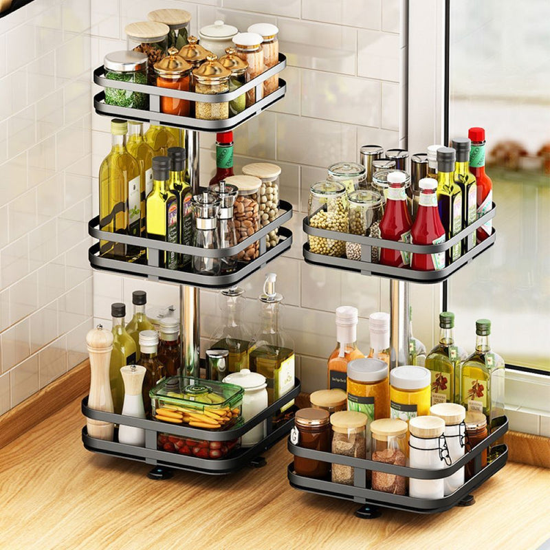 Viviendo Square Rotating Kitchen Storage Spice Organiser Rack for Pantry Bathroom - 3 Tier