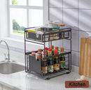Viviendo Pantry Kitchen Organiser Sauce Rack Spice Storage with sliding drawers in Carbon Steel - Black