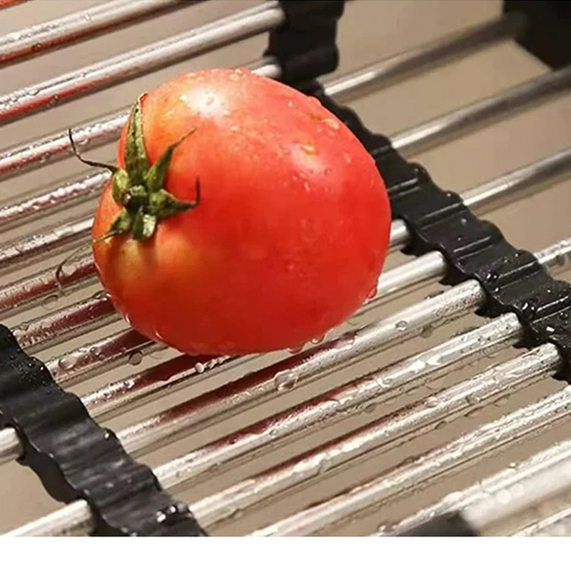 Expandable In Sink Kitchen Dish Drying Rack, Over The Sink Dish Drainer in Stainless Steel and ABS - Grey