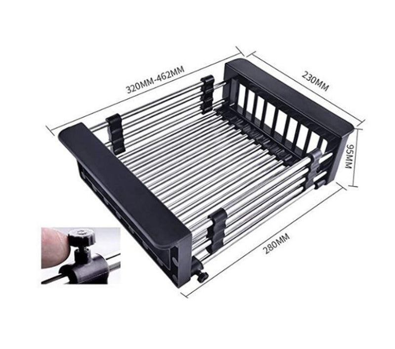 Expandable In Sink Kitchen Dish Drying Rack, Over The Sink Dish Drainer in Stainless Steel and ABS