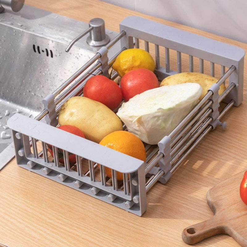 Expandable In Sink Kitchen Dish Drying Rack, Over The Sink Dish Drainer in Stainless Steel and ABS